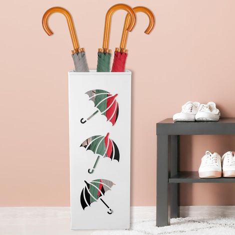 Porte Parapluie Design, Porte-Parapluie en Métal Carré en Style Moderne, Support à Parapluie avec Sculpture Antirouille, pour Maison, Bureau, Entrée de Couloir, 42x16x16cm (Blanc) (1/5)