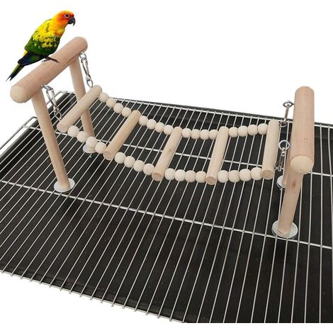 Vogelstange, Papageienschaukel mit Leiter, hölzerner Vogelkäfigständer, Spielbereich. (1/5)