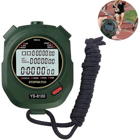 Chronomètre numérique de sport portable, avec fonctions de minuterie, métronome, horloge, alarme et compte à rebours, et mémoire de 100 tours. (1/5)