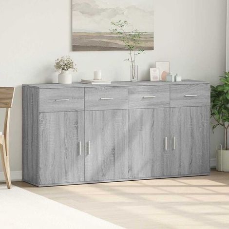 Ensemble de 2 Meubles de Rangement, Buffet Bas en Bois d'Ingénierie Couleur Gris Sonoma, Dimensions 79x38x80 cm (1/5)