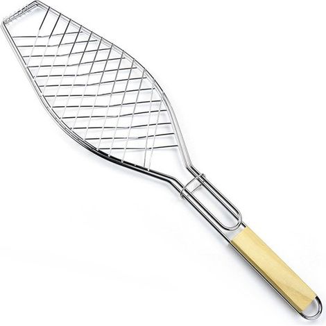 Grillbesteck-Set – Fischgrillklemme mit langem Griff, 36 x 15 cm für einen einzelnen großen Fisch (1/2)