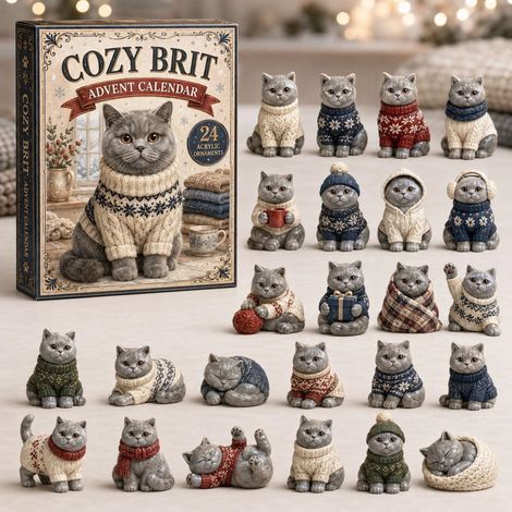 Adventskalender 2026 im englischen Stil mit Katzenpullover und 2D-Überraschungsbox
