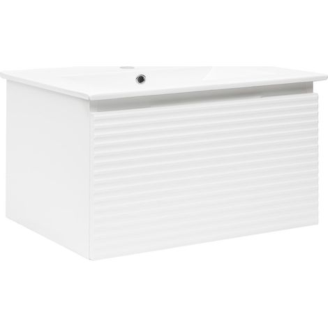 Naturel SAVONA Hängender Badezimmerschrank mit Waschbecken 98 x 43 x 44,8 cm, glänzend weiß (SAVONA100BI)