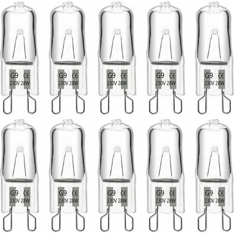 Ampoule Halogène G9 28W 230V, Lumière Blanche Chaude 2700K, Dimmable, Convient pour Lustres, Lampes de Paysage, Appliques Murales, Éclairage d'Armoire, Lot de 10. (1/5)
