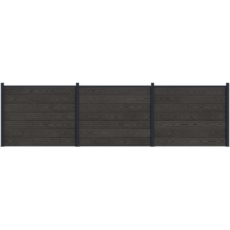 Fence Panel 3 pcs WPC and Aluminium Black vidaXL