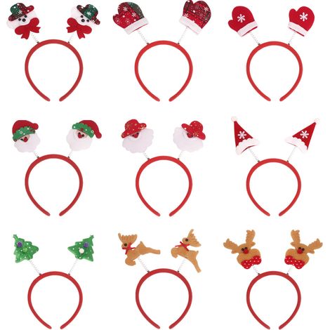 Ensemble de 9 bandeaux de Noël, bandeaux festifs en plastique avec motifs de Père Noël, de bonhomme de neige et de bois de renne, décorations pour les fêtes de Noël et d'Halloween. (1/5)