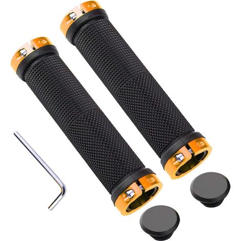 Coppia di manopole per manubrio da bicicletta professionali, manopole per bicicletta in alluminio a doppia chiusura, manopole per mountain bike, manopole per bici in gomma antiscivolo, protezione per (1/5)