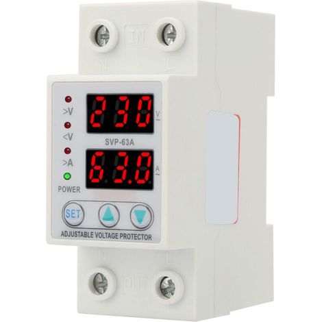Protector de corriente y voltaje monofásico ajustable con doble pantalla LED AC230V 63A -Crezuo