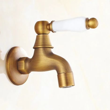 Robinet extérieur en laiton antique (style H) : robinet de jardin mural pour machine à laver/salon, robinet simple pour balai d'eau froide. (1/5)