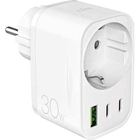 Cargador de pared con enchufe Schuko, USB-C, USB-A, Power Delivery de 30 W - blanco (1/2)