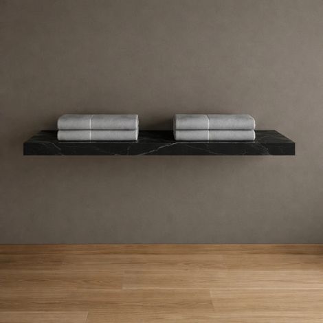 Mensola inferiore lavabo consolle sospeso astrid pietra artificiale colore nero e bianco venato finitura- nero - confezione 1