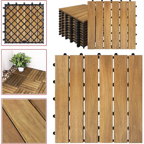 AUFUN Dalles Terrasse en bois d'acacia 30 x 30 cm (1/5)