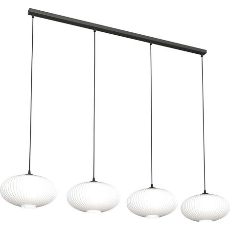 Lampadario 4 Luci Coco In Acciaio Nero Paralume Plissettato Bianco (1/5)