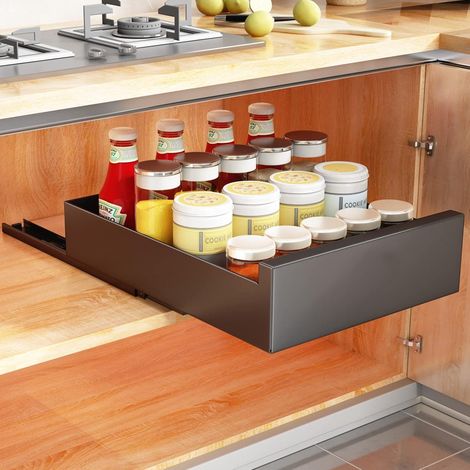 Ausziehbare Schublade für Küchenschrank, 30cm Breite, Schwarz, Bohrenfrei (1/5)