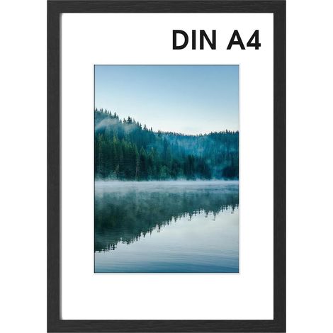 Marco negro A4, tamaño A4, marco de madera de 21 x 30 cm, para colgar, ideal para salón, dormitorio, oficina, fotos, imágenes y pósteres (1/5)