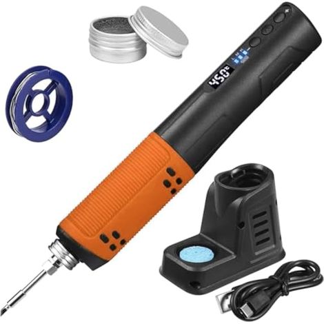 Fer à Souder Sans Fil Rechargeable USB, Kit de Soudure de Précision avec Température Réglable 200-450℃, Écran LCD, pour Réparation Électronique, Soudure et DIY (Orange) (1/5)
