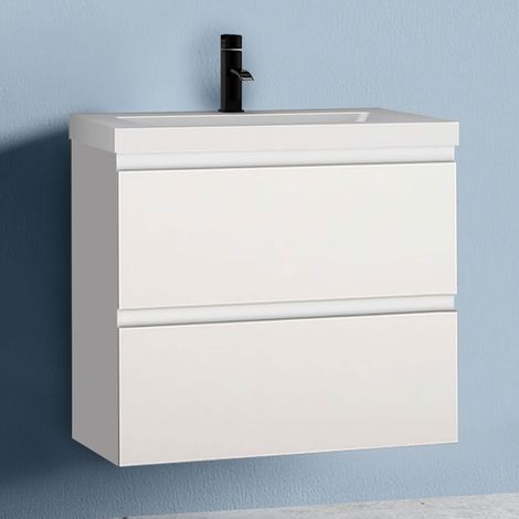 600MM White Glossy Vanity UnitгмWall MountedгмDetachableгмSoft CloseгмTwo-Drawer + Large Size Write Artificial Stone Basin (1/5)