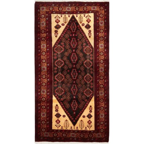 Tapis d'orient 105 x 198 cm, motif oriental, bordeaux, beige, noir, en laine nouée main, artisanat iranien (1/5)