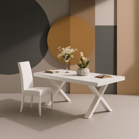Tavolo "Fomalhaut" con gambe e piano stabile in MDF, design moderno, per arredo interno -Bianco Frassino / 180/260 cm (1/4)