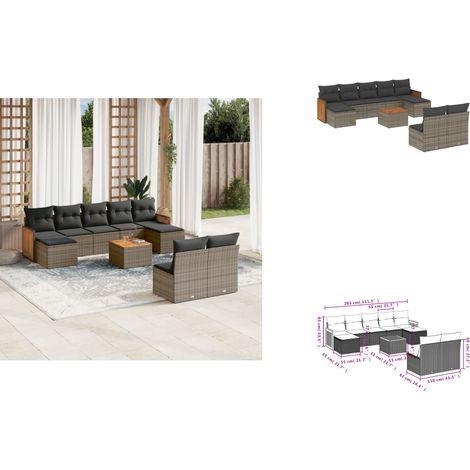 10-tlg. Garten-Sofagarnitur mit Kissen Grau Poly Rattan - Gartenmöbel - Gartensorte - Lounge Set - Rattan Möbel - Outdoor Furniture (1/3)