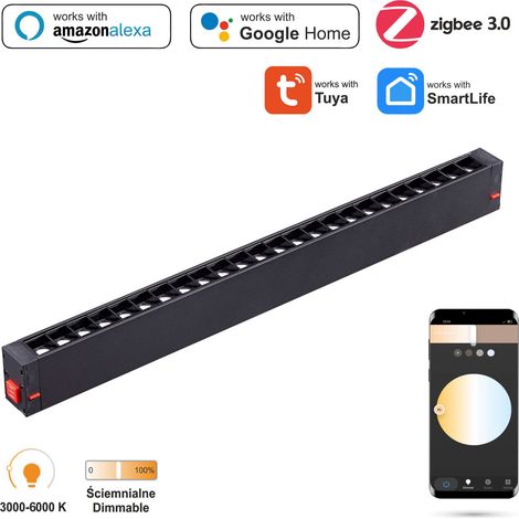 Faretto lineare a LED WiFi Zigbee Grille da 18W per binari magnetici SMART TRACK 230VAC 3000-6000K dimmerabile (1/5)