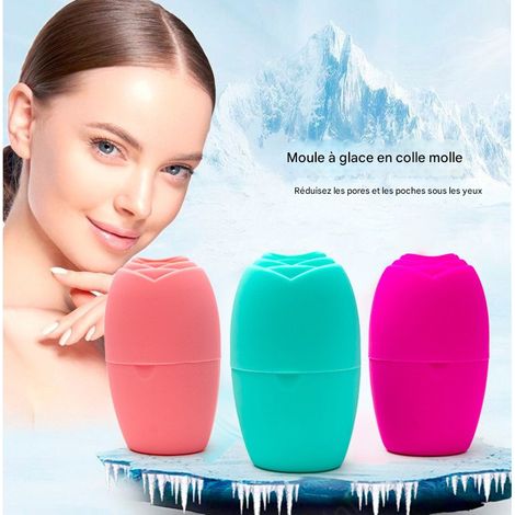 Rouleau à Glace en Silicone Alimentaire, Lot de 3 (Rose, Vert, Fuchsia), Moule à Glace pour Massage Facial, Anti-Œdème, Idéal pour Soin du Visage et Rafraîchissement (1/3)