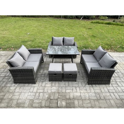 Fimous Salon de jardin avec Table à manger rectangulaire Canapé 2 places 2 Petits tabourets Gris foncé mixte (1/5)