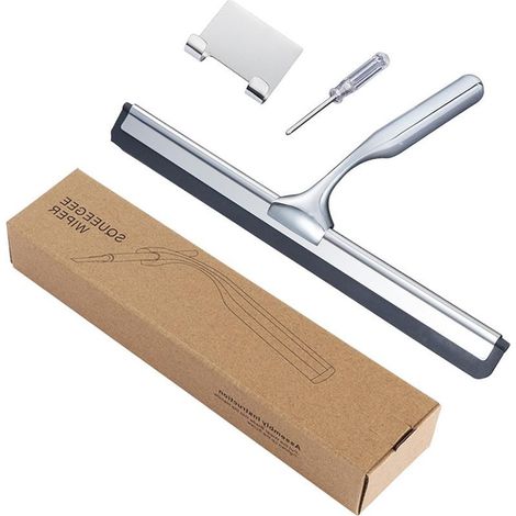Raclette Douche, 25.8cm EssuieGlace de Douche en Acier INOX, Raclette Salle de Bain avec Crochet Collant, sans Perçage, Ergonomique, Convient pour Salle de Bain, Cuisine, Miroir, Fenêtre (1/5)