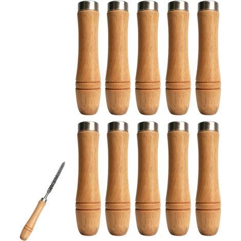 10 Pieces Wooden File Handle with Metal Collars, Ergonomic Wooden Handle, Durable File Handle for DIY Work and Repair (10.5cm) (1/5)