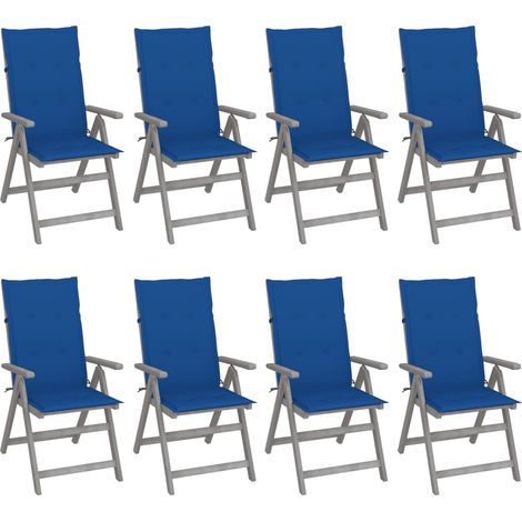 Lot de 8 Chaises de jardin inclinables  Fauteuils de Jardin avec coussins Gris Acacia 46003 (1/5)