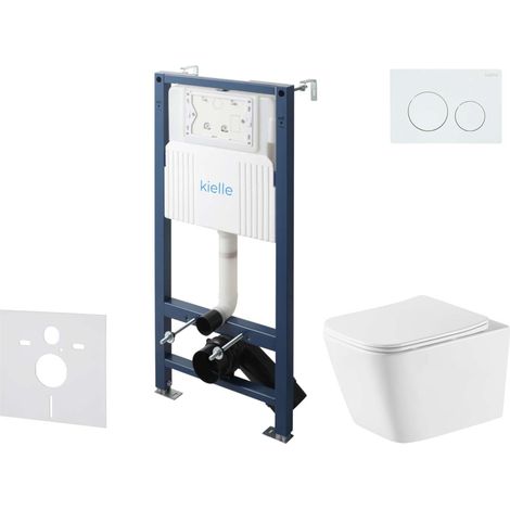 kielle Genesis New - Set bâti support, WC Arkas I, Vortex Rimless+, siège à fermeture progressive et bouton-poussoir Gemini New I, blanc brillant 30528SS73