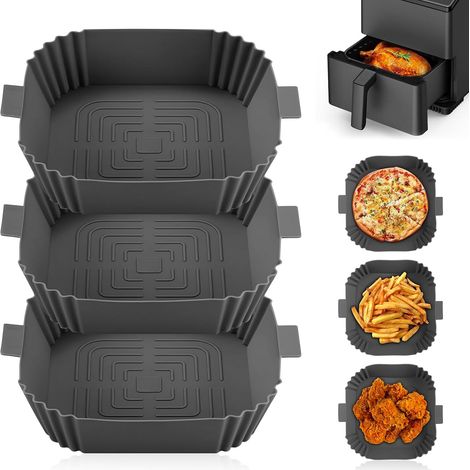 Air Fryer Silicone Mould - Air Fryer Accessories, 19.5×19.5×5cm, Capacity per Unit 1.6L, Reusable Silicone Container, Suitable for Oil-Free Fryers, Ovens and Microwaves (1/5)