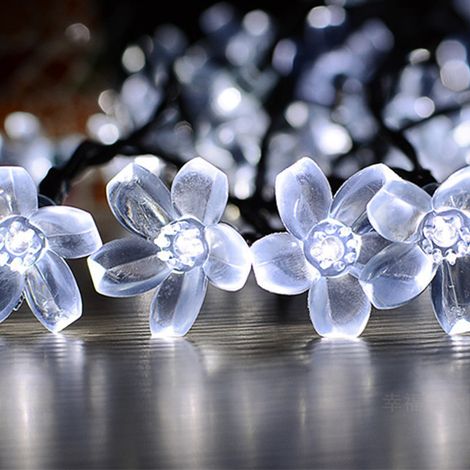 Guirlande LED solaire fleurs de cerisier, blanc chaud, 8 modes, 7m 50 LED, décoration extérieure jardin et mariage