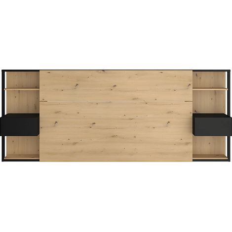 Tête de lit avec chevets MISTA - 160 cm - Chêne et noir (1/10)