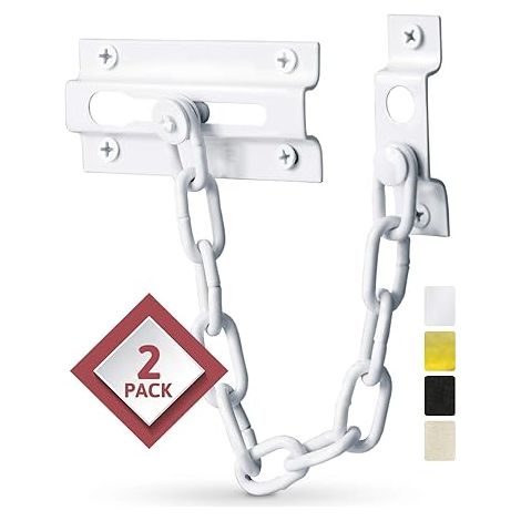 Türketten-Türschutz mit Schloss – Set aus 2 robusten und rostbeständigen Stahlketten-Türschützern für die Innenseite der Tür und einem zusätzlichen Türschloss für die Außenseite – AquaForge (1/5)