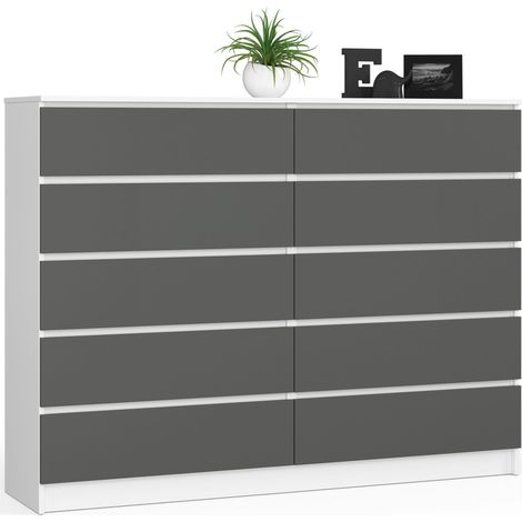 Kommode AKORD K160 Weiß 160 cm 10 Schubladen Front Graphitgrau B160 x H121 x T40 cm (1/5)
