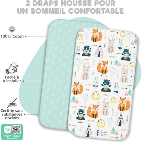 Set Drap Housse Cododo 50x83 + Protège Matelas Imperméable