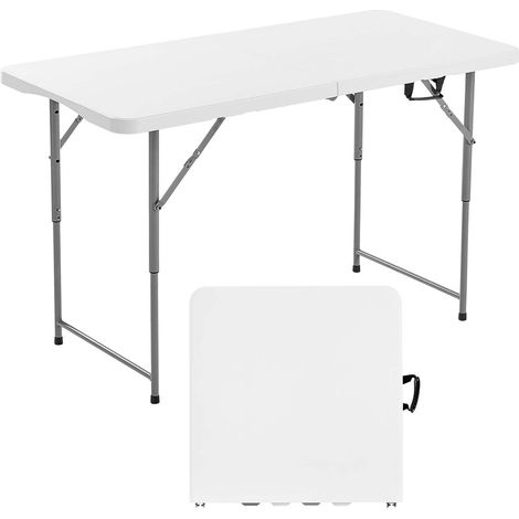 VEVOR Tavolo Pieghevole a Meta, Tavolo in Plastica Resistente Portatile e Rettangolare da 1220x600 mm, con Altezza Regolabile e Maniglia Integrata, per Feste, Cene, Picnic, Campeggio, Bianco
