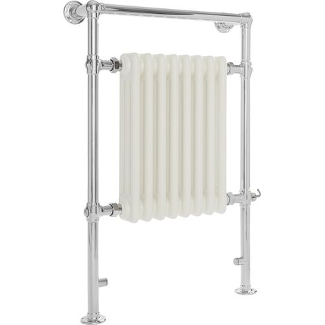 Milano Elizabeth 930mm x 620mm Electric Heated Towel Rail Radiator with Cast Iron Style Insert - Chrome & White (1/5)