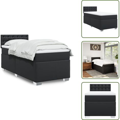 The Living Store Sommier à lattes de lit avec matelas Noir 80x200cm Similicuir - Lit Double - Literie - Chambre À Coucher - Meuble De Rangement - Design Moderne (1/5)