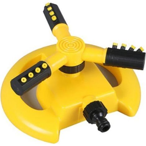 360° drehbarer Gartensprenger, automatischer Rasensprenger mit drei Düsen und rundem Sockel, für die Gartenbewässerung, 1 Stück, Gelb (1/2)