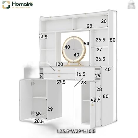 Flur- Garderobenschrank weiß aus MDF 120 x 40 x 160 cm HOMAIRE (1/5)