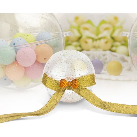 5 Stück Süßigkeiten-Geschenkdekoration Transparente Box Weihnachtsglitzer-Hängekugel (Knoten Gold) (1/5)