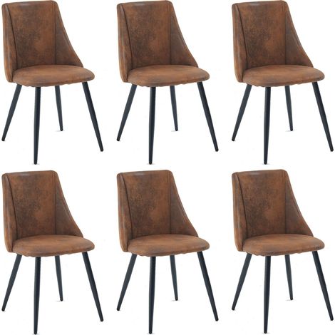 Meuble Lot de 6 Chaises de Salle à Manger Vintage Fauteuil Assise rembourrée en suédine Pieds en métal pour Cuisine Salon Chambre Bureau, Style Industriel, Marron, 52,5x49,5x83cm (1/5)