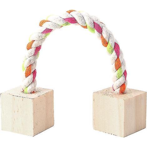Blocs de bois faits main pour petits animaux, jouets pour ronger les dents des animaux de compagnie, corde colorée (1/4)