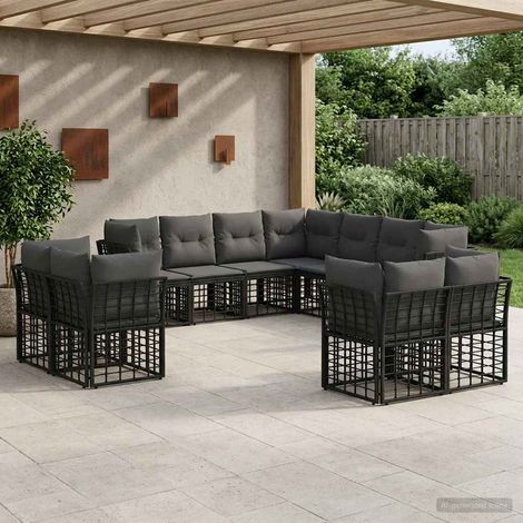 Conjunto de sofás de exterior Negro y Gris oscuro Poliéster (1/5)