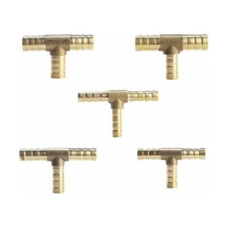 (8mm) 5 Pcs Messing Kraftstoff Schlauch Fitting 3 Weg T Stecker für Druckluft Gas Schlauch TRIMEC