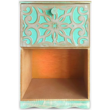 Table de chevet style oriental bois sculpté 1 porte Monbolyto Bois Vert