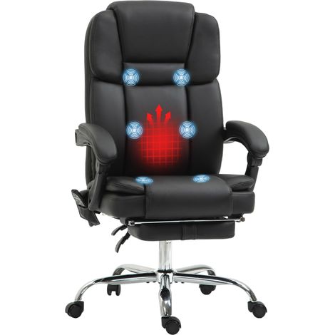 Silla de oficina ajustable con 6 puntos de masaje, función de calefacción, reposapiés, piel sintética, color negro. (1/5)
