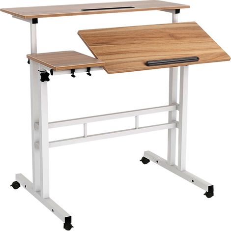 Bureau Debout Mobile, Chariot pour Ordinateur Portable à Hauteur Réglable avec Bureau inclinable, Roulettes Verrouillables,80x60x67-117cm (1/5)